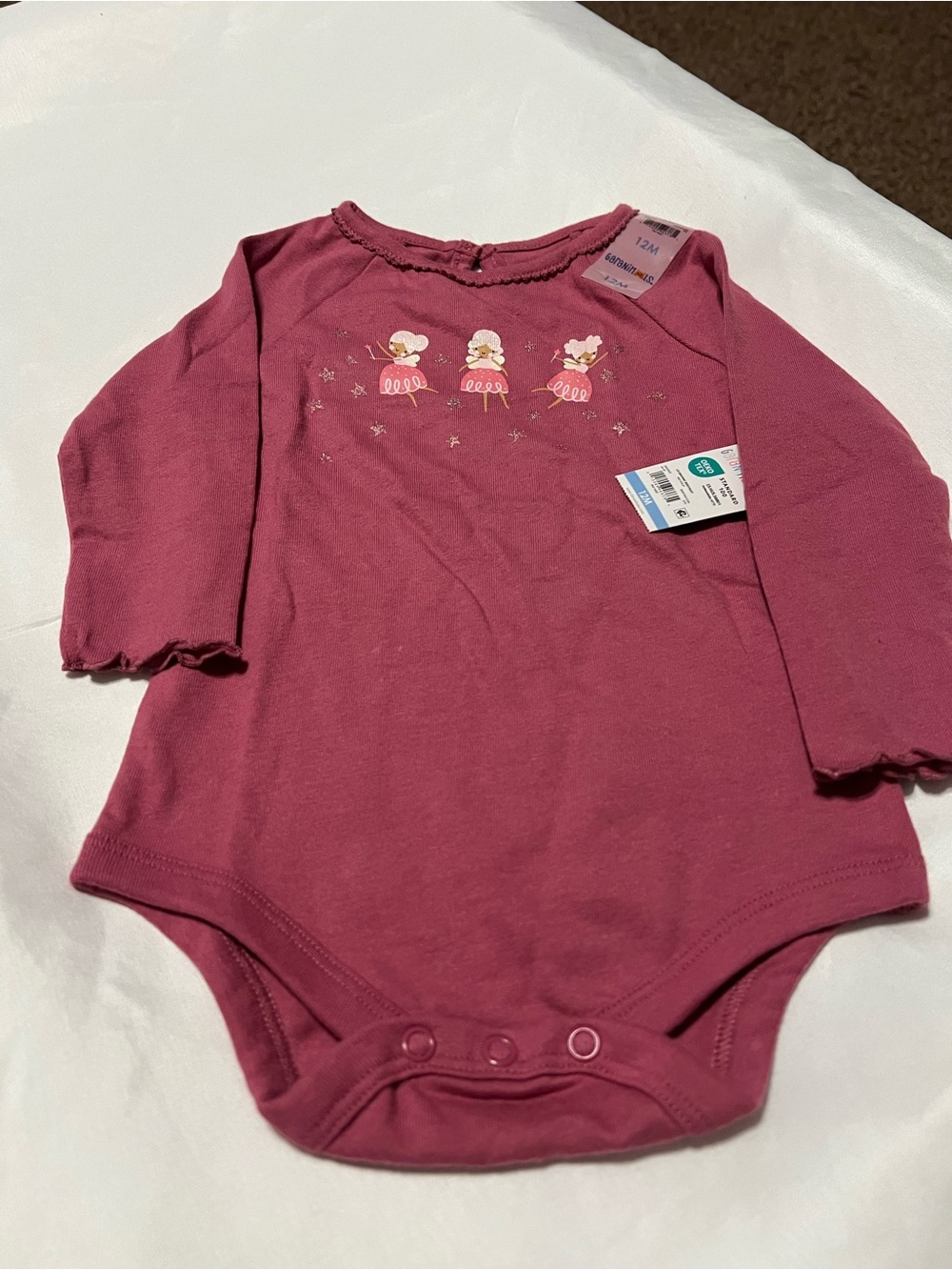 Garanimals Long-Sleeve One-Piece in Dusty Rose with Ballerina Motif